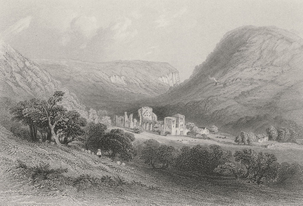 WALES. Llanthony Priory-Bartlett c1860 old antique vintage print picture